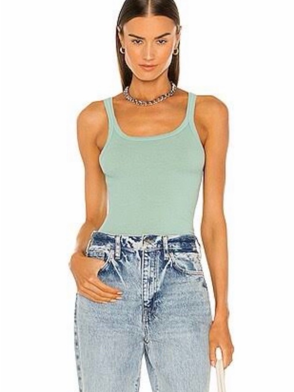 Re/Done Ribbed Tank in Spearment - Size L - NWOT